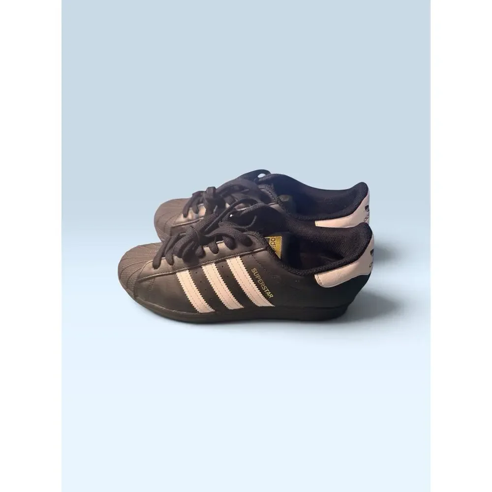 Adidas Black Superstar Shell Toe Sneakers Black White Size 7